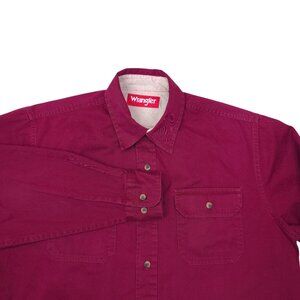 Vintage Wrangler Mens Button-Up Long Sleeve Shirt M 100% Cotton Burgundy